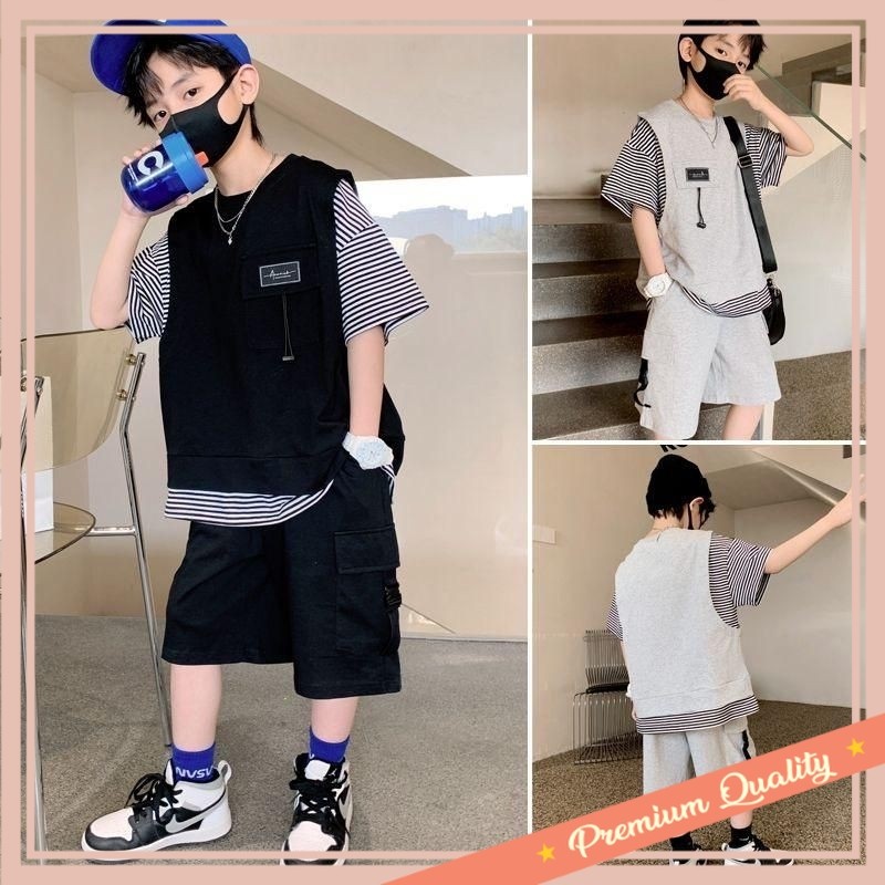 Termurah Baju Anak Kekinian Modern Korean Style / LJS230 set baju celana salur rompi anak dan remaja