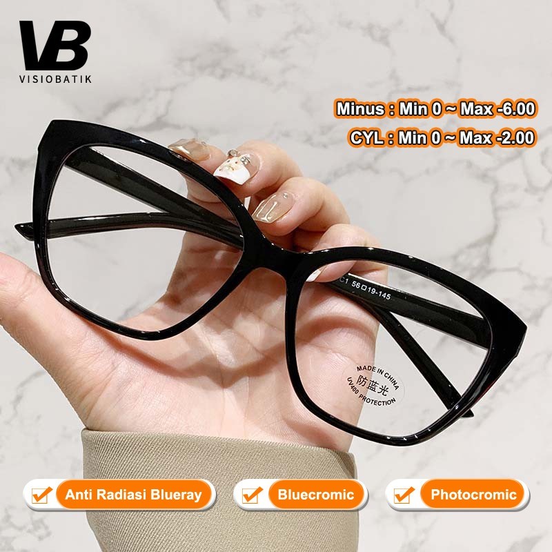 VisioBatik Cat Eye Kacamata Wanita Minus Anti Blueray Frame tebal TR90 Frame Fashion Korean Style Mi