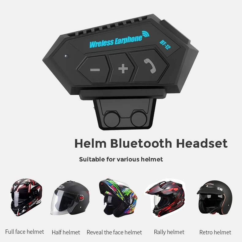 Headset Bluetooth Helm Motorcycle Intercom Helm BT-12