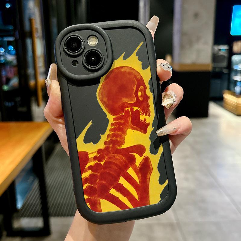 Case For Iphone 11 13 Pro Max 12 15 7 Plus\8 Plus X XS XR Soft Silicon TPU Minimalis Tengkorak Api L