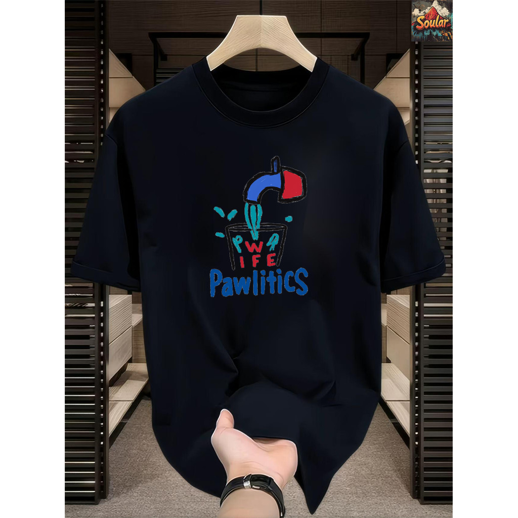 (COD)Kaos Hitam/Putih Gelas Menuang - Gaya Doodle Kreatif dan Ceria - Bahan Katun 100% Adem/Lengan P