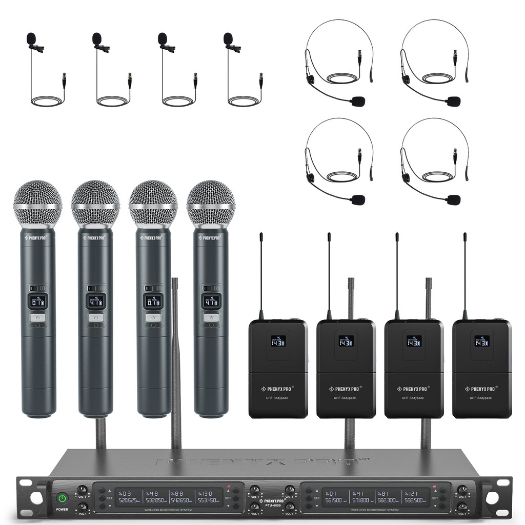 Phenyx Pro 8channels Mics Bodypack Transmitter and Handheld microphone Auto Scan,Adjustable UHF Chan