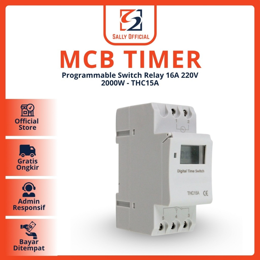 Programmable Timer Switch Relay 16A 220V 2000W MCB Timer - THC15A