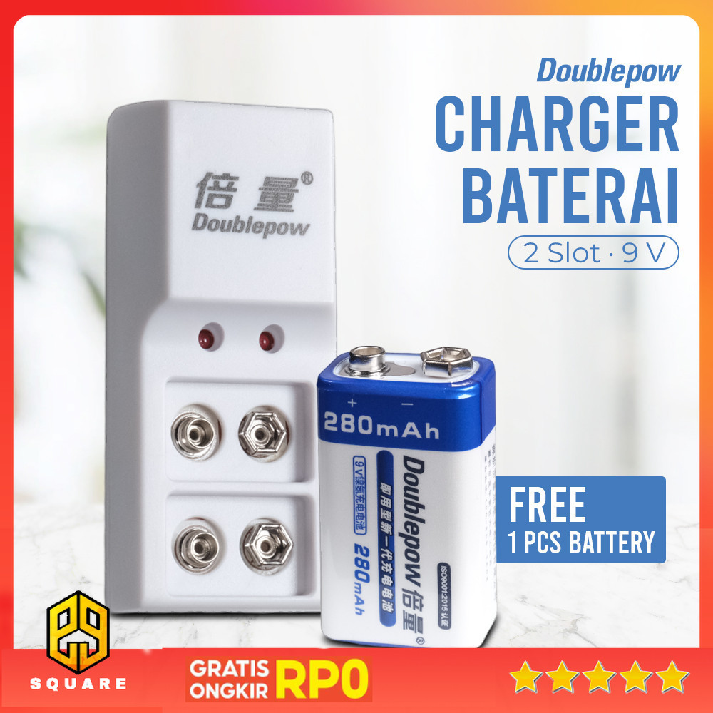 Doublepow Charger Baterai Rechargeable 2 Slot 9V with 9V 1 PCS - DP-B09 Original 99 Square