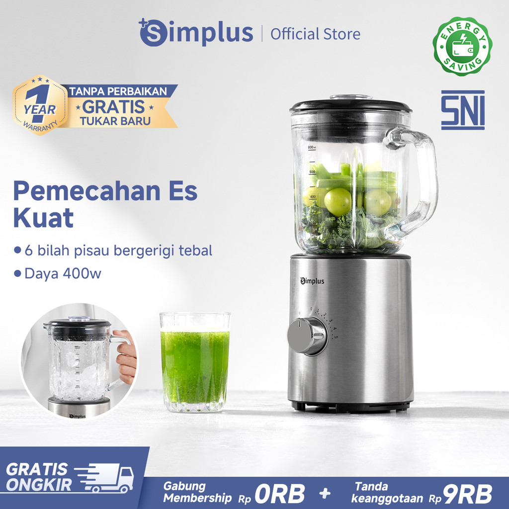 Simplus Blender 400W Makanan  5 mode pengaturan multifungsi, 6 bilah pisau stainless steel 304