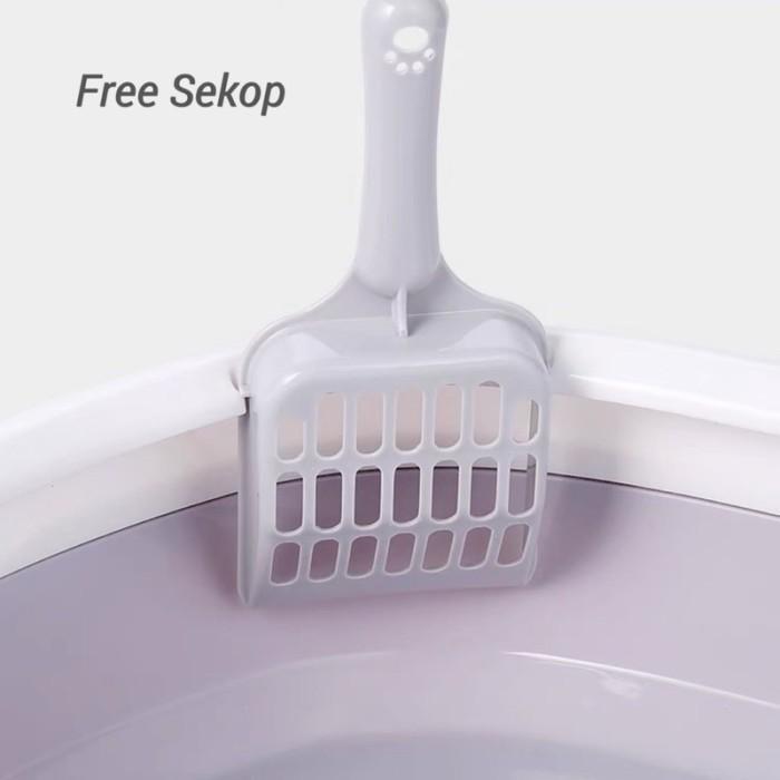 Litter Box Kucing Bulat - Bak Pasir Kucing / Toilet Kucing - Morandi Biru, Small