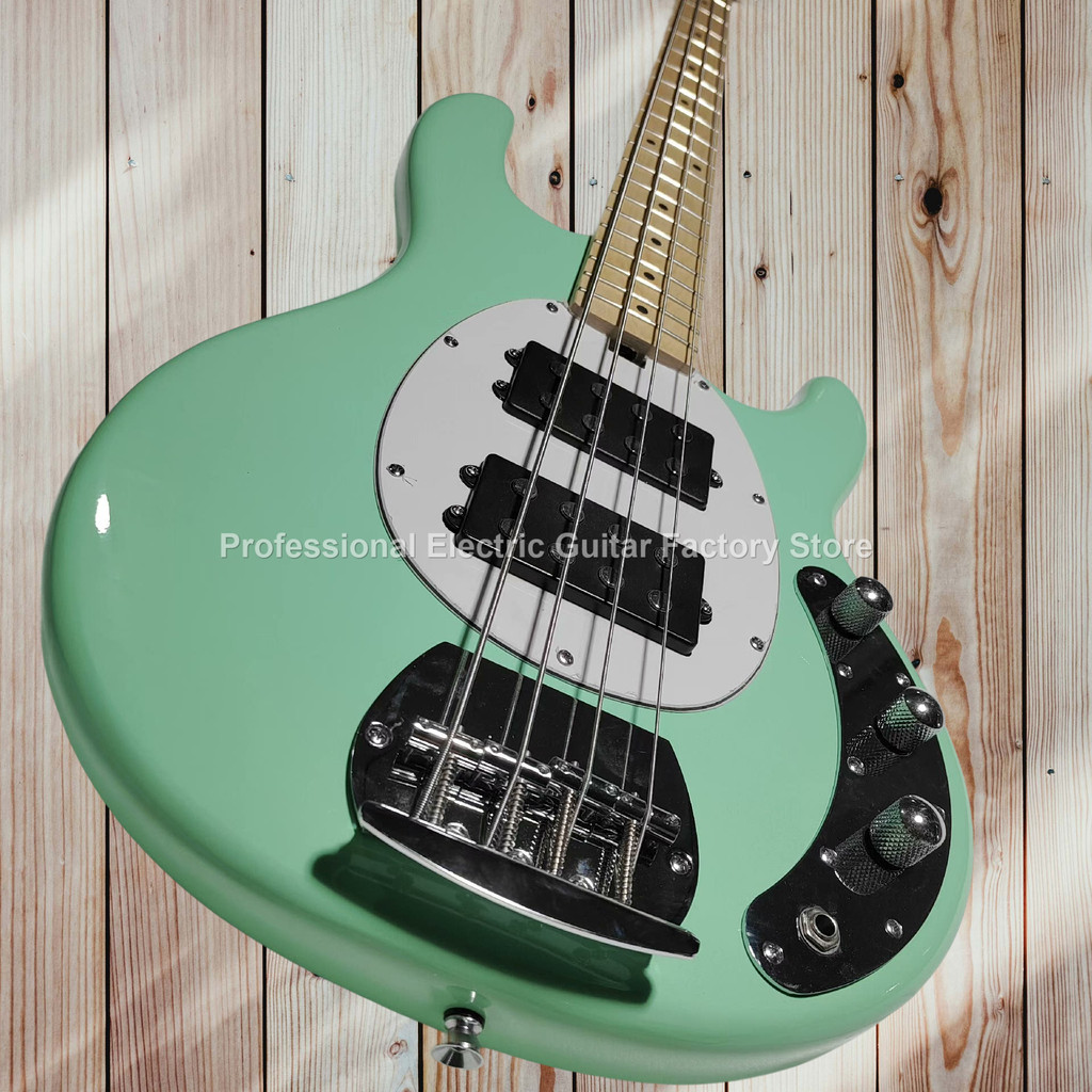 Contemporary Green Bass Guitar: Humbuckers, Chrome Bridge, Ebony Fretboard Inlays