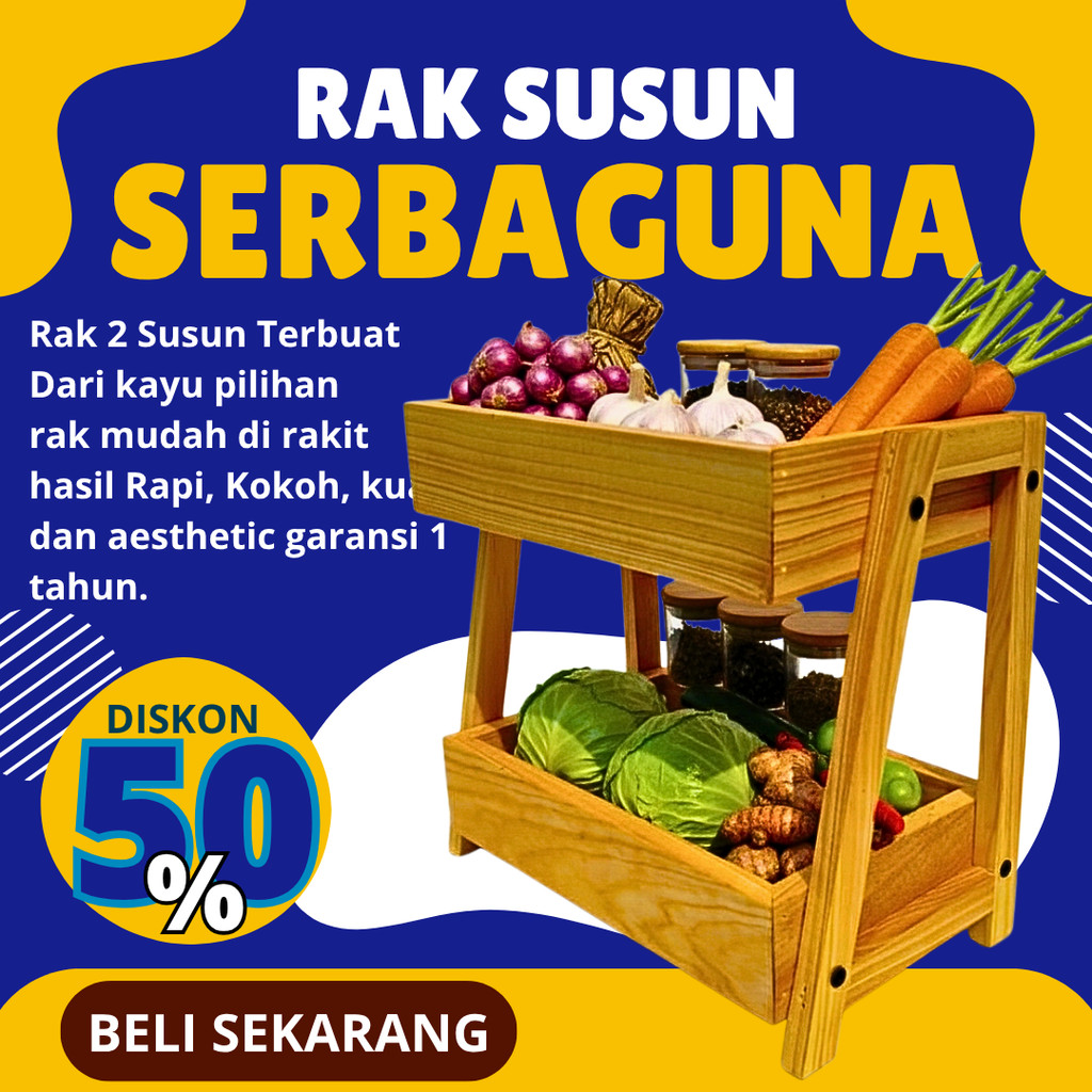 Rak Kayu Serbaguna Susun 2 Rak Skincare Rak Perkakas Minimalis