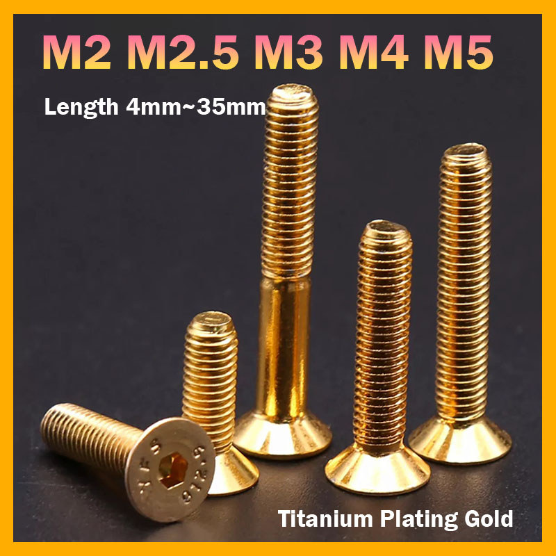 M2 M2.5 M3 M4 M5 Titanium Plating Gold Allen Screw Metric Countersunk Head Hex Bolts