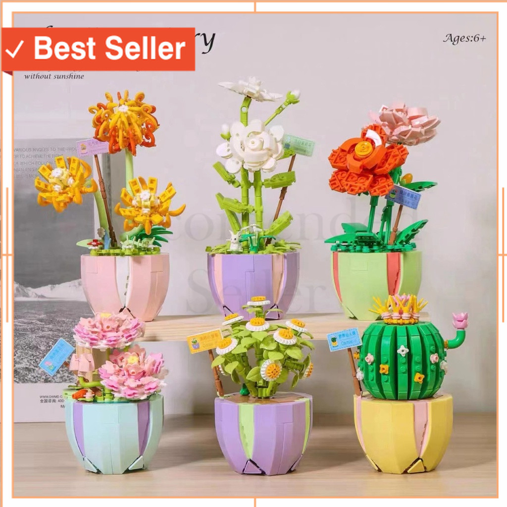 Block Toys Nano Block Flower Succulent Pot Tanaman Imitasi Bunga Abadi Model DIY Mainan Balok Buket 