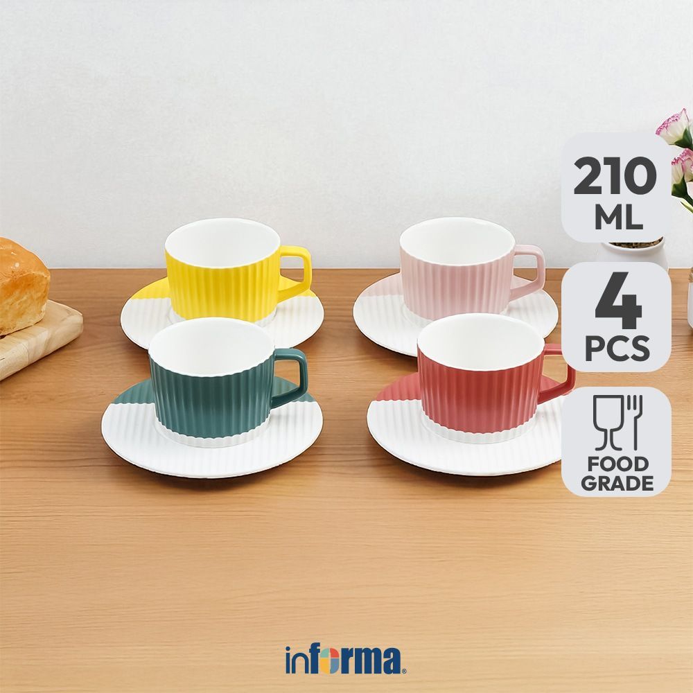 Informa Appetite Shelby Cangkir Dengan Saucer Porcelain 210 ml Set 4 Pcs - Mix Tea Cup Coffee Cup Pi