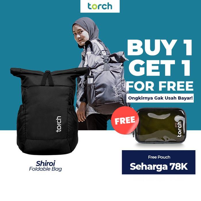 Gaya Outfit NEW Torch Tas Ransel Punggung Lipat Pria Wanita - Foldable Backpack Shiroi - Hitam+Aksa