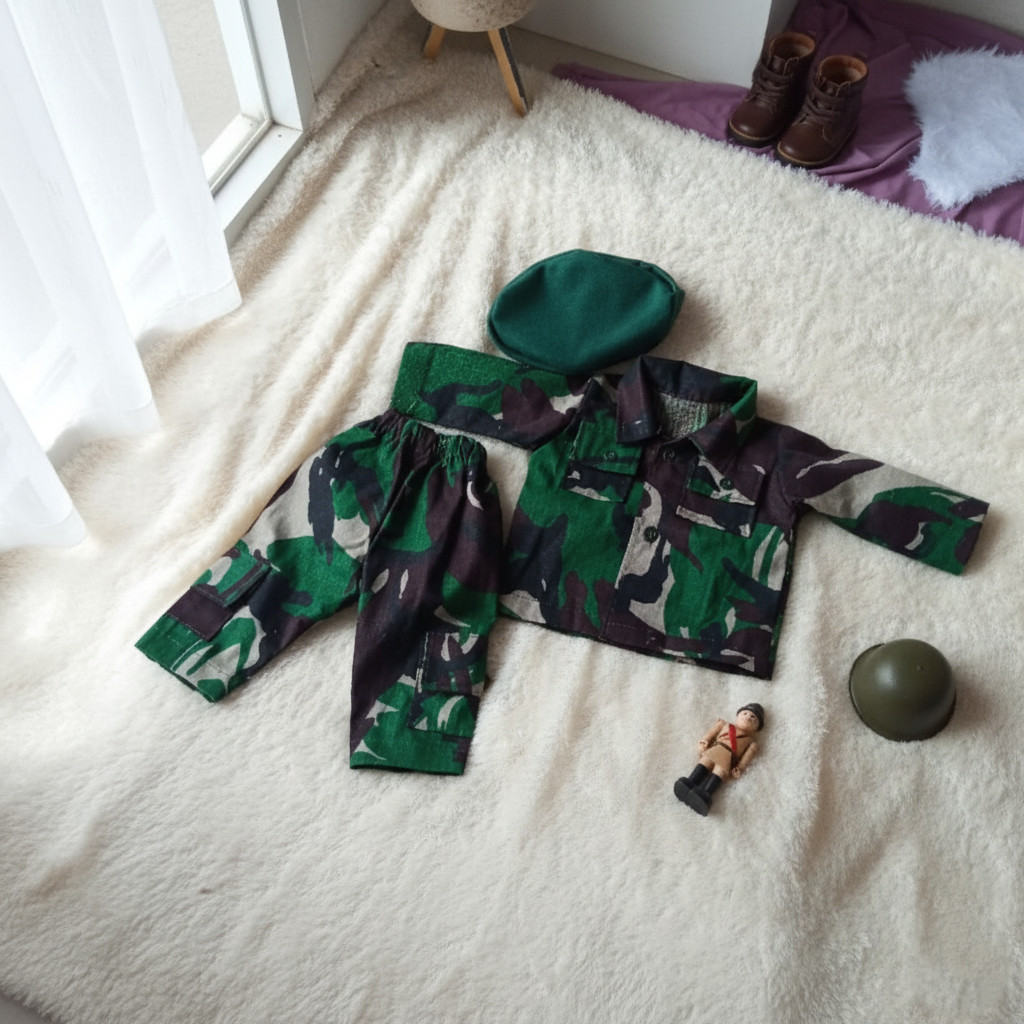 Kostum Bayi TNI | Baju Tentara Bayi Lucu untuk Photoshoot Newborn 1-12 Bulan