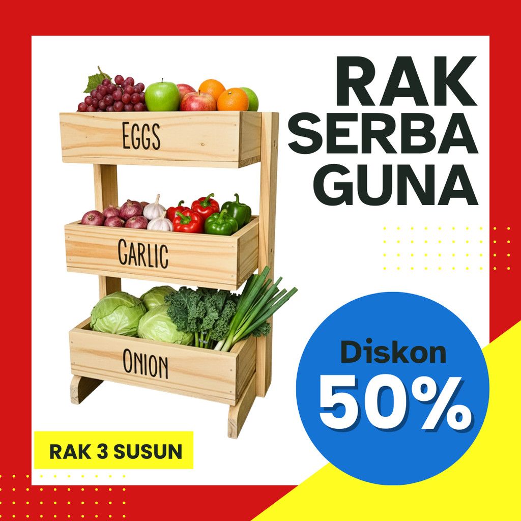 Rak Bawang Kayu 3 Susun / Rak Bumbu Serbaguna