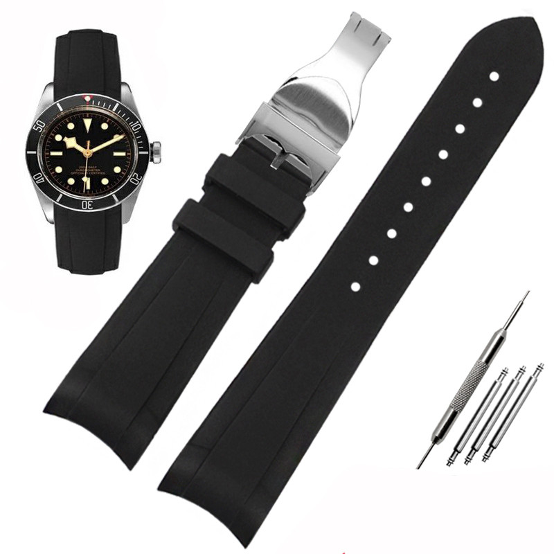 22mm Curved End Watch Band For Tudor Black Bay Omega IWC Seamaster Soft Silicone Waterproof Strap Ru