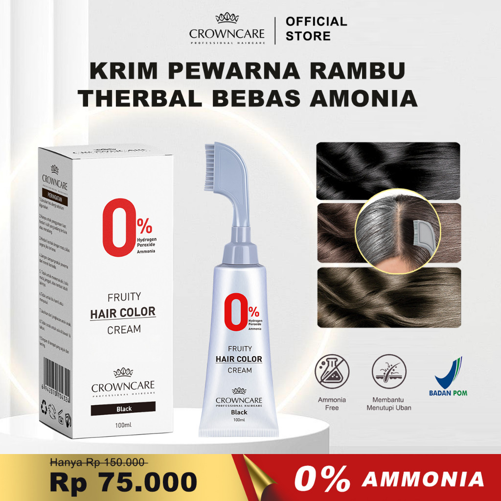KJM - Crowncare Pewarna Rambut 100ml - Hair Coloring Cream Alami | Pewarna Rambut Ammonia Free & Ant