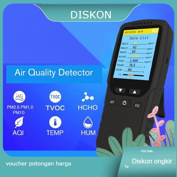 Air Quality Index Monitor 8 in 1 AQI PM2.5 PM10 PM1 TVOC HCHO Haze Environment Detector Meter Tester