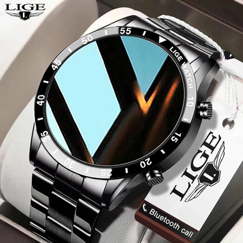 LIGE New Bluetooth Call Smart Watch Men Full Touch Screen Luxury Steel Sports Fitness Smartwatch IP6