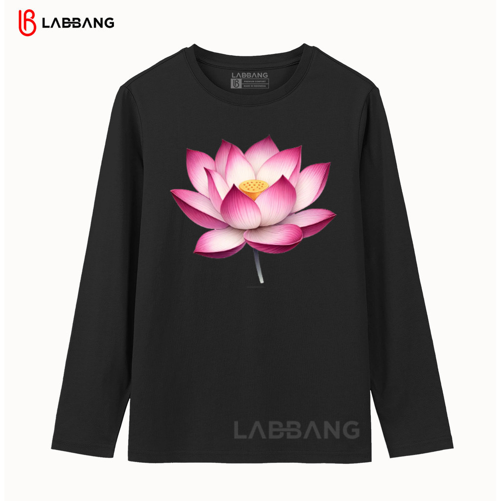 LABBANG Kaos T-Shirt Lengan Panjang Bunga Teratai Unisex Pria Wanita