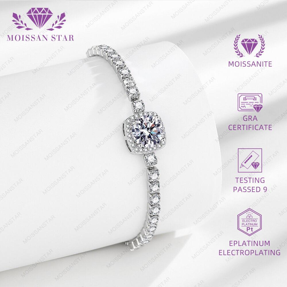 Gelang Wanita Moissan Star Permata Moissanite 5 Layer Platinum Sertifikat GRA Asli Garansi 1 Tahun B