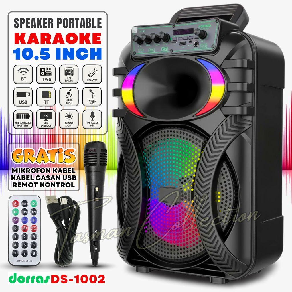 UKURAN BESAR Speaker Aktif Bluetooth Full Bass 10.5 Inch DORRAS DS-1002 GRATIS ( MIC + REMOT + CHARG