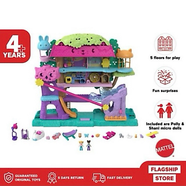 Polly Pocket Pollyvile Pet Adventure Treehouse Playset - Mainan Boneka