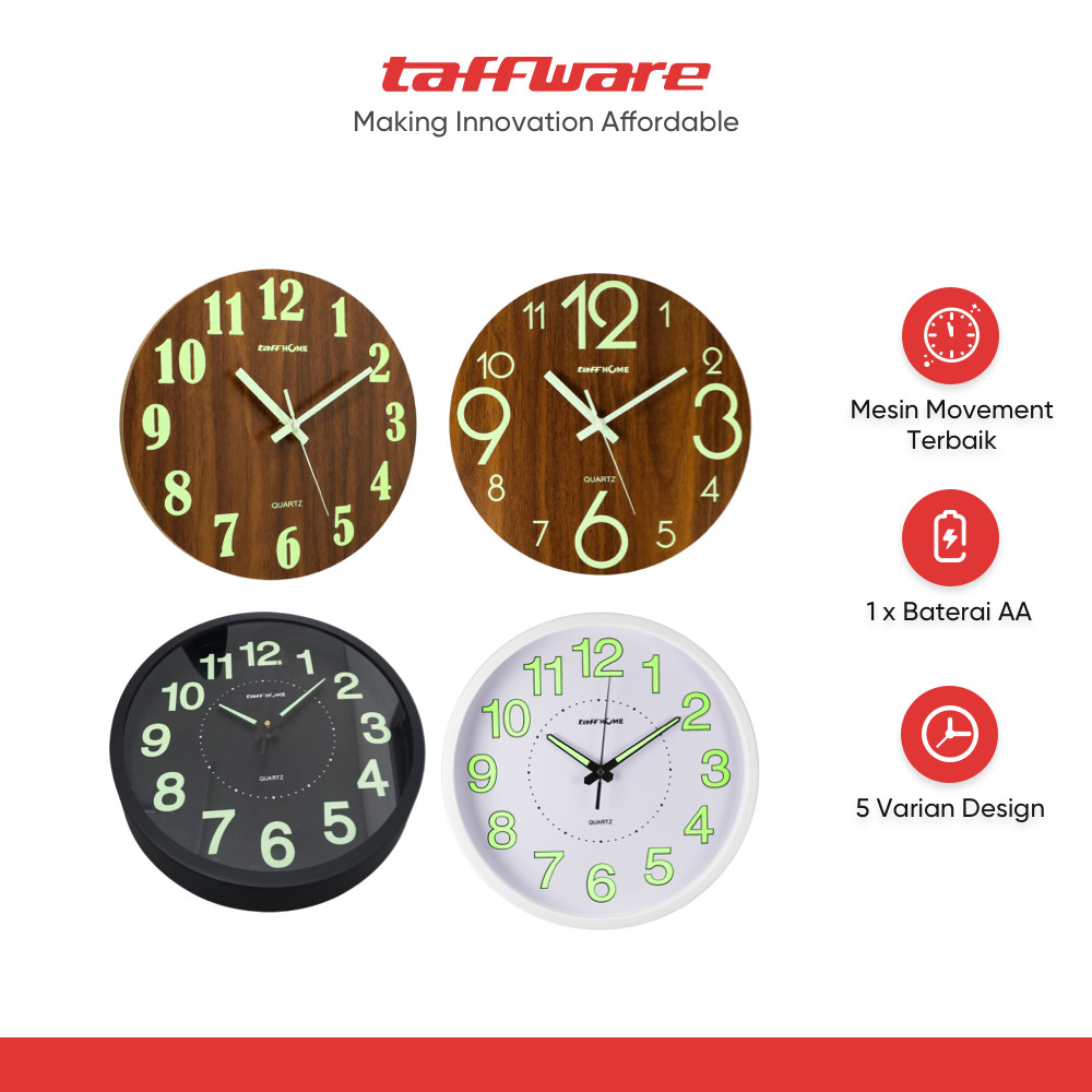 (Wana clean) TaffHOME Jam Dinding Bulat Quartz Luminous Glow in The Dark 30CM