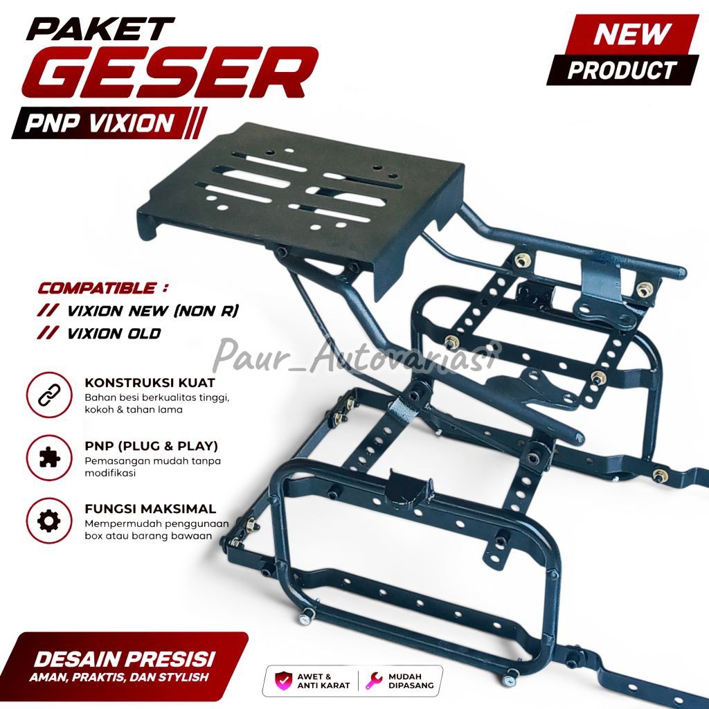 Paket Geser PNP Vixion New & Old – Bracket Side Box & Top Box Plug & Play Besi Tebal Anti Karat