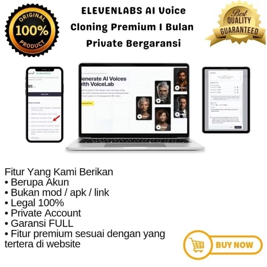 ElevenLabs Premium 3 Bulan – Voice Cloning AI Private