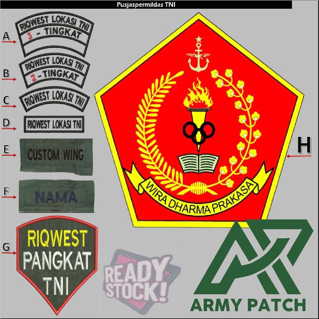 AP-37 Pusjaspermildas ARMY PATCH BORDIR KOMPUTER LOGO MILITER TNI AD LOKASI