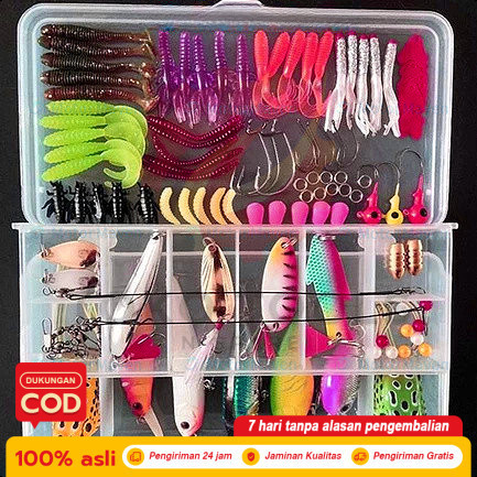 1 Set Box Soft Lure – Umpan Pancing Paddle T Tail, Minnow, Spoon, Soft Frog, Fake Bait Cocok untuk M