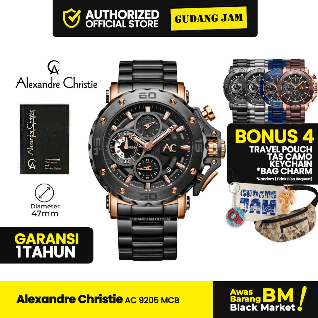 Jam Tangan Alexandre Christie Pria AC 9205 MCB Analog Stainles Steel Strap - Box Special