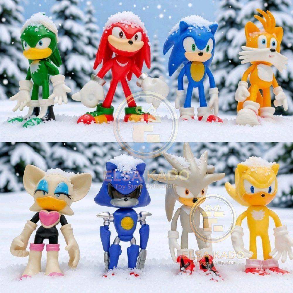 PAJANGAN Set 8 Pcs Mainan Figure Sonic Tails Knuckles Metal Sonic Tinggi 12cm