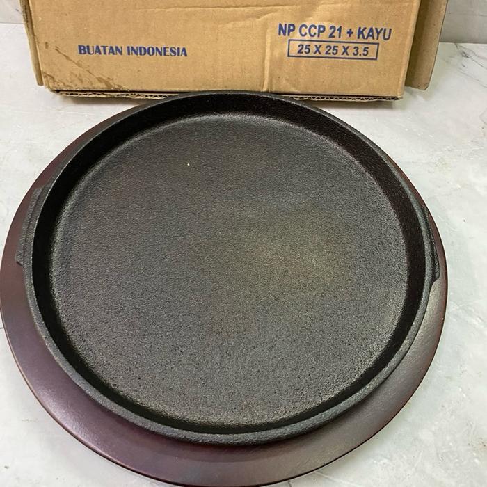 Hot plate Bulat CCP-21 Hotplate Bulat Besar Hotplate Steak Hotplate Kangkung 22 Cm Besi Kayu