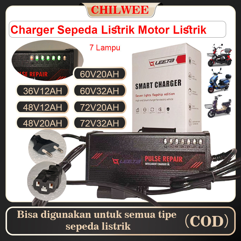 Charger Sepeda Listrik Universal 48V 12AH 20AH 60V 20AH 32AH 72V 20AH 32AH 36V 12AH dengan Lampu Ind