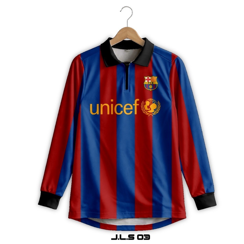 BENGHAR - JLS03- Jersey Barcelona Retro Long Sleeve Unicef Home 2010/11 Klasik Premium