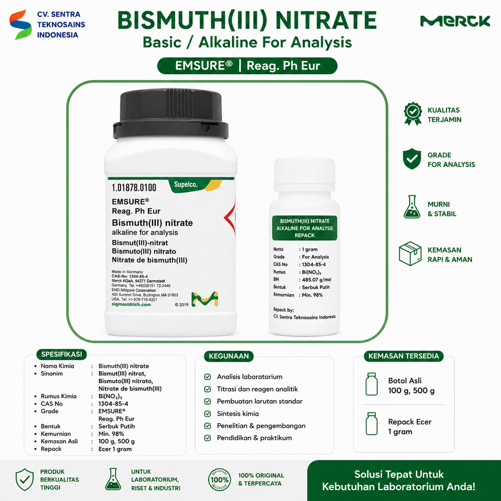 Bismuth III Nitrate Alkaline Basic Bismuth Nitrate Bismuth Subnitrate Bi(NO3)3 CAS 1304-85-4 EMSURE 