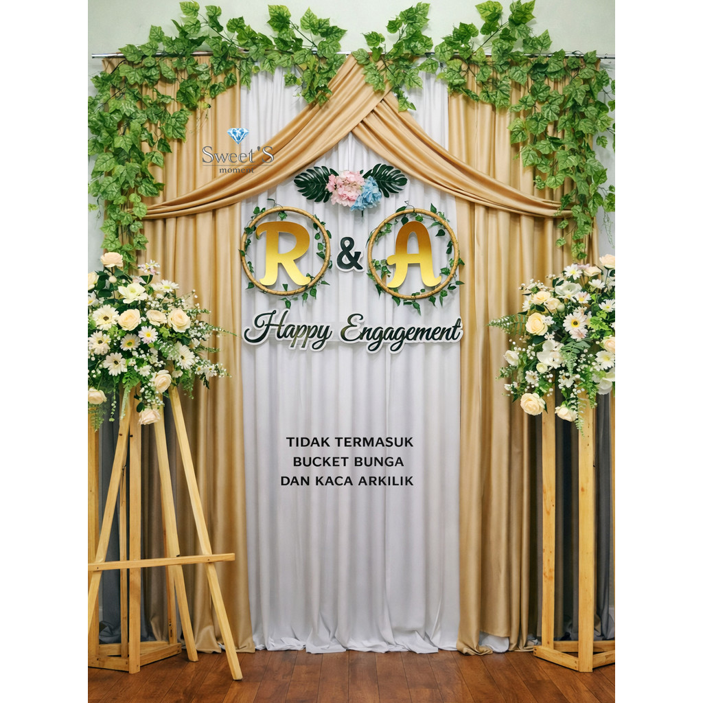 Backdrop Tunangan Lamaran Engagement 3x2.2m | Background Dekorasi Tunangan Premium