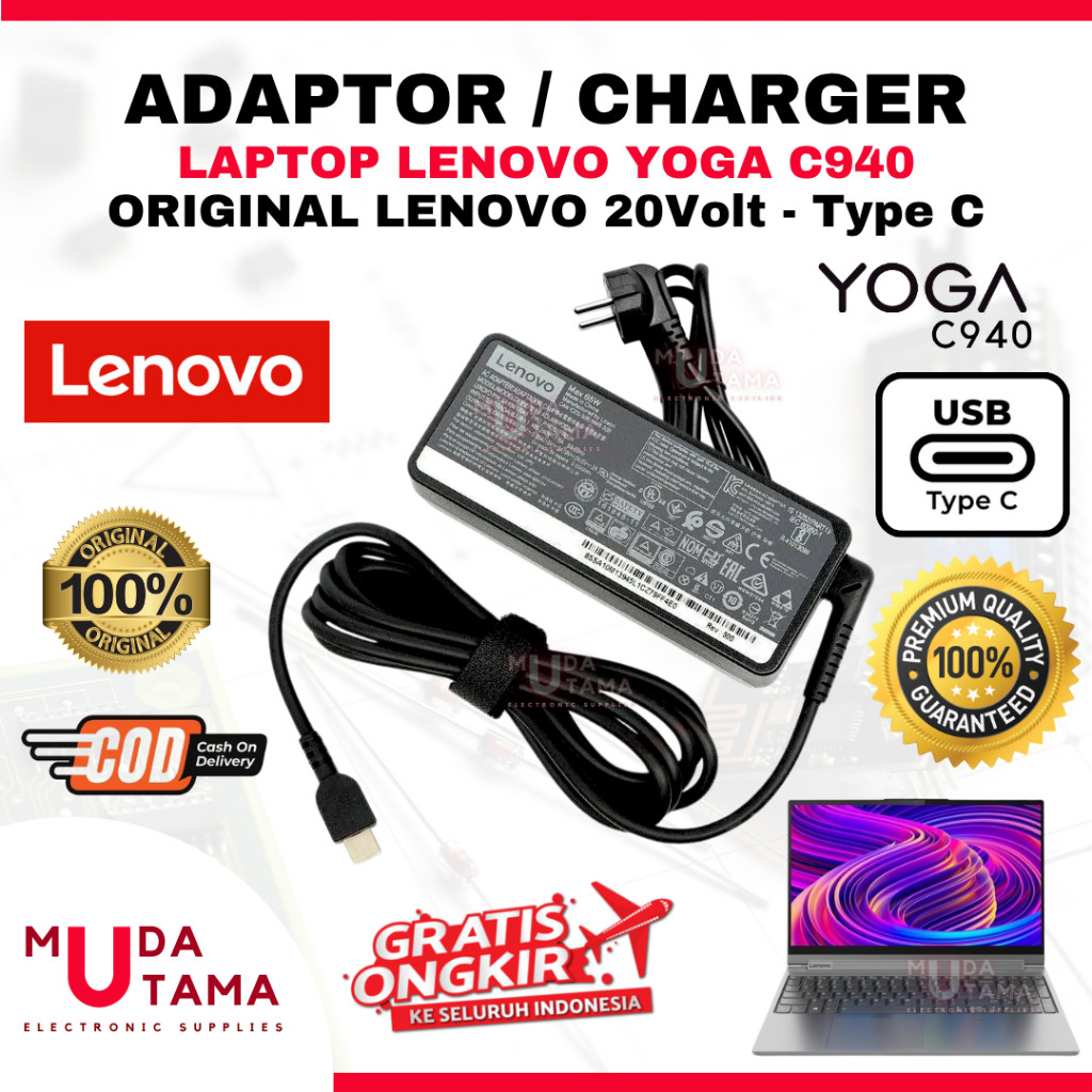 Adaptor Charger Laptop LENOVO Yoga C940 Type C Original - Adaptor Laptop LENOVO Yoga C940 - Adaptor 