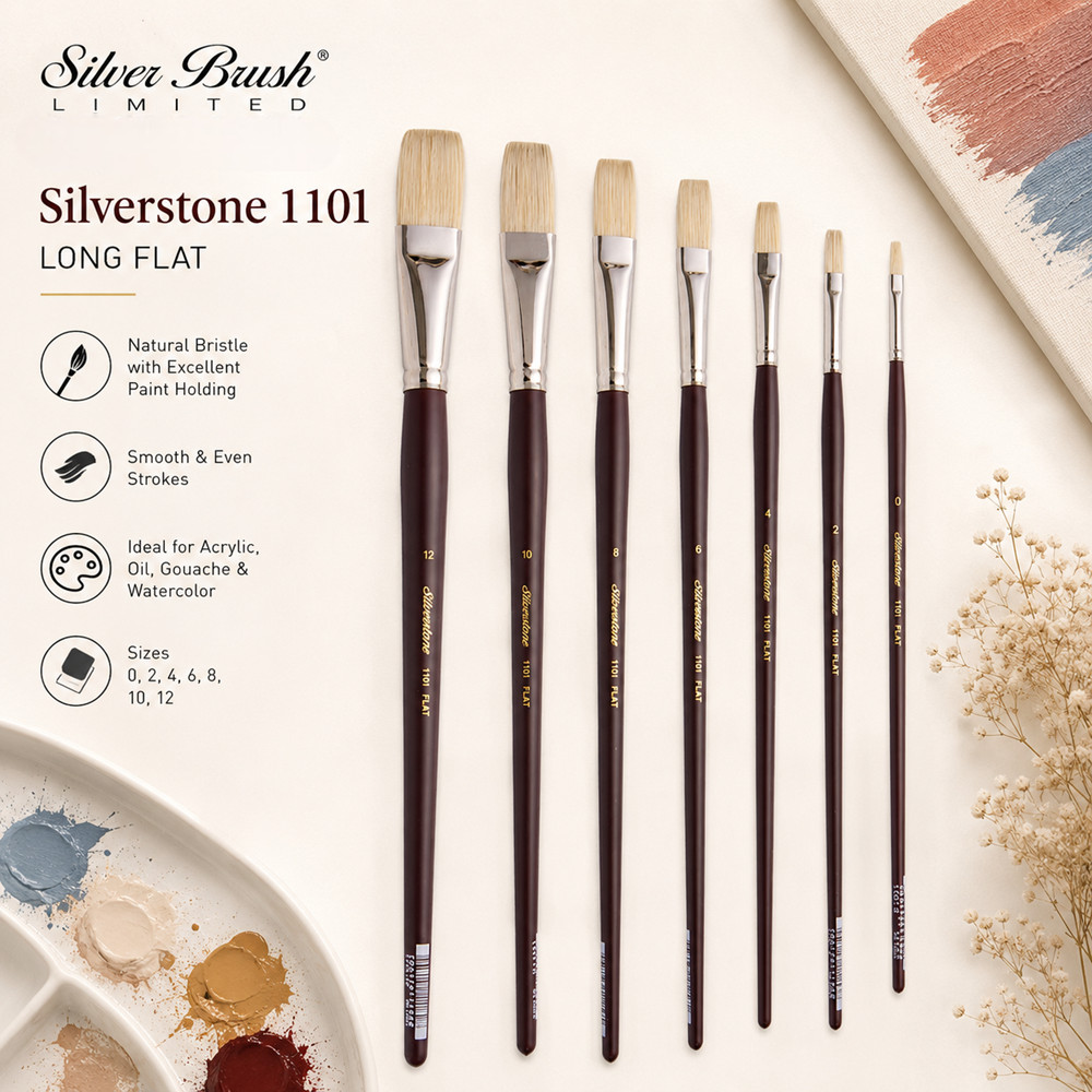 Silver Brush 1101 Silverstone Excellent Long Handle Hog Bristle Brush Flat