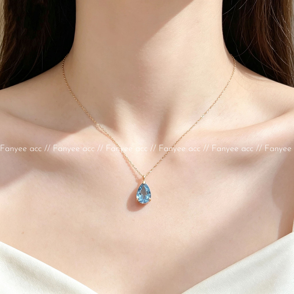 [Fanyee] Kalung wanita liontin tetesan air batu biru muda batu biru desain simpel hanya liontin saja