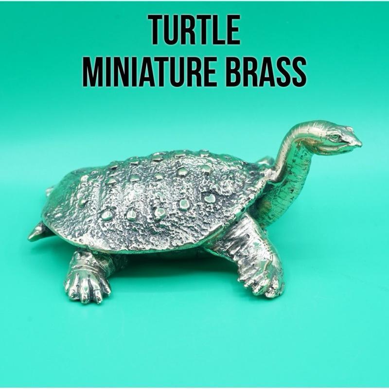 Turtle Tortoise Kura Penyu Brass Amulet Kuningan Miniature Statue Art Cooper Mainan Pajangan Hiasan 