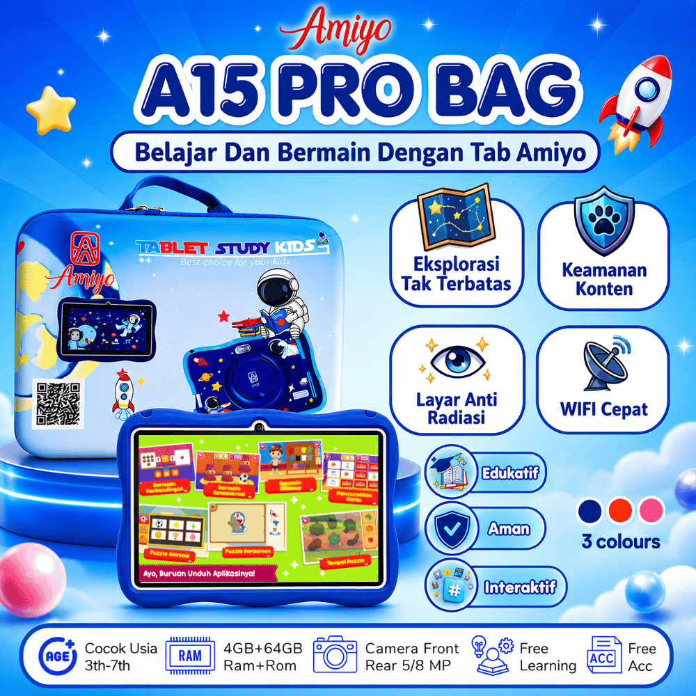 Amiyo Tab Study Kids A15PRO + TAS 8inchi Tablet Belajar dan Bermain Anak / Tablet Edukasi Anak