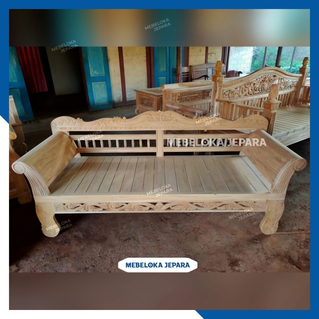 Daybed Bangku Madura bali bubut ukiran kayu jati , Risban kursi sofa ukiran madura bali bubut