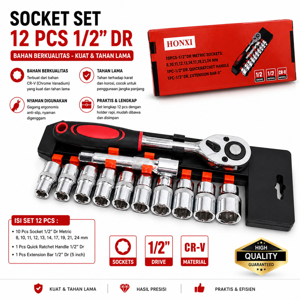 Kunci Sock Set 21 PCS Chrome Vanadium ASLI / Socket Wrench Set