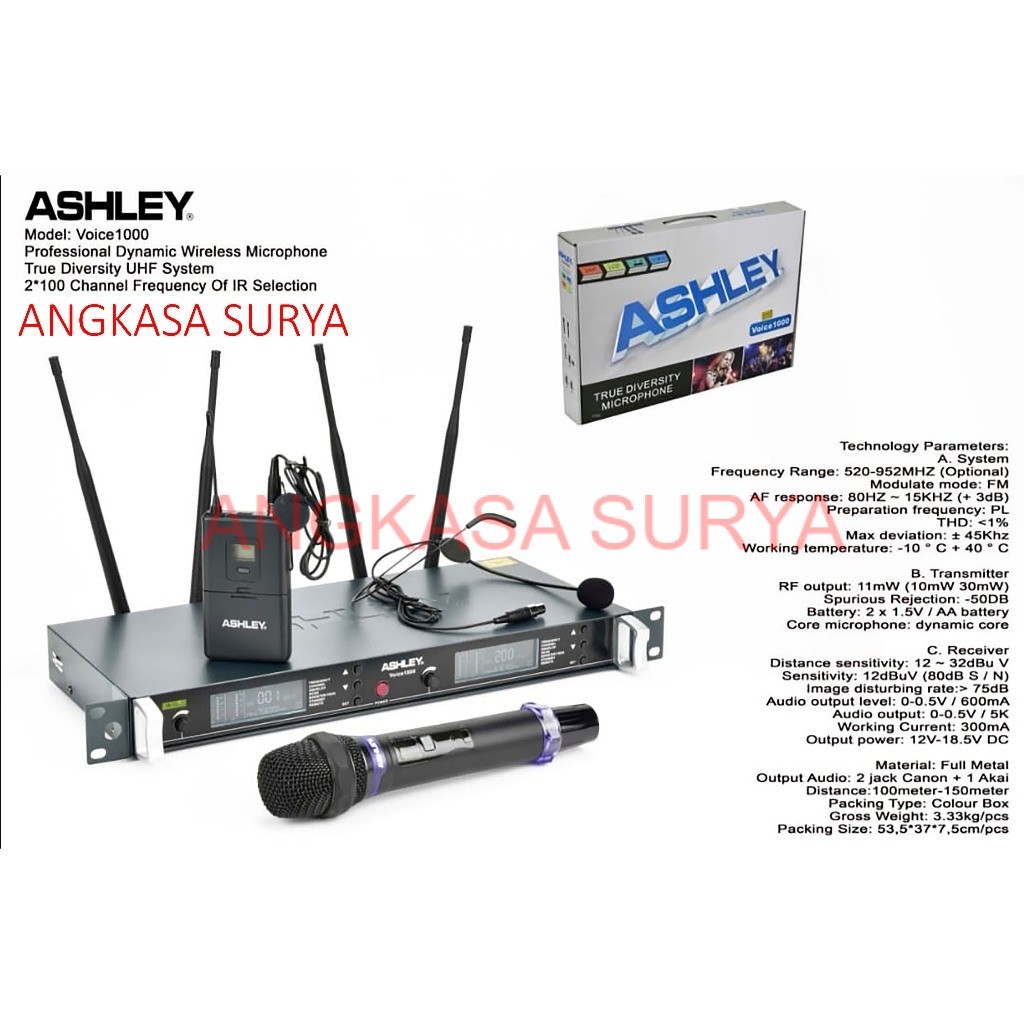 MIC WIRELESS ASHLEY VOICE 1000 PJH ORIGINAL PEGANG JEPIT HEADSET / MIC ASHLEY VOICE1000 PJH HANDLE, 