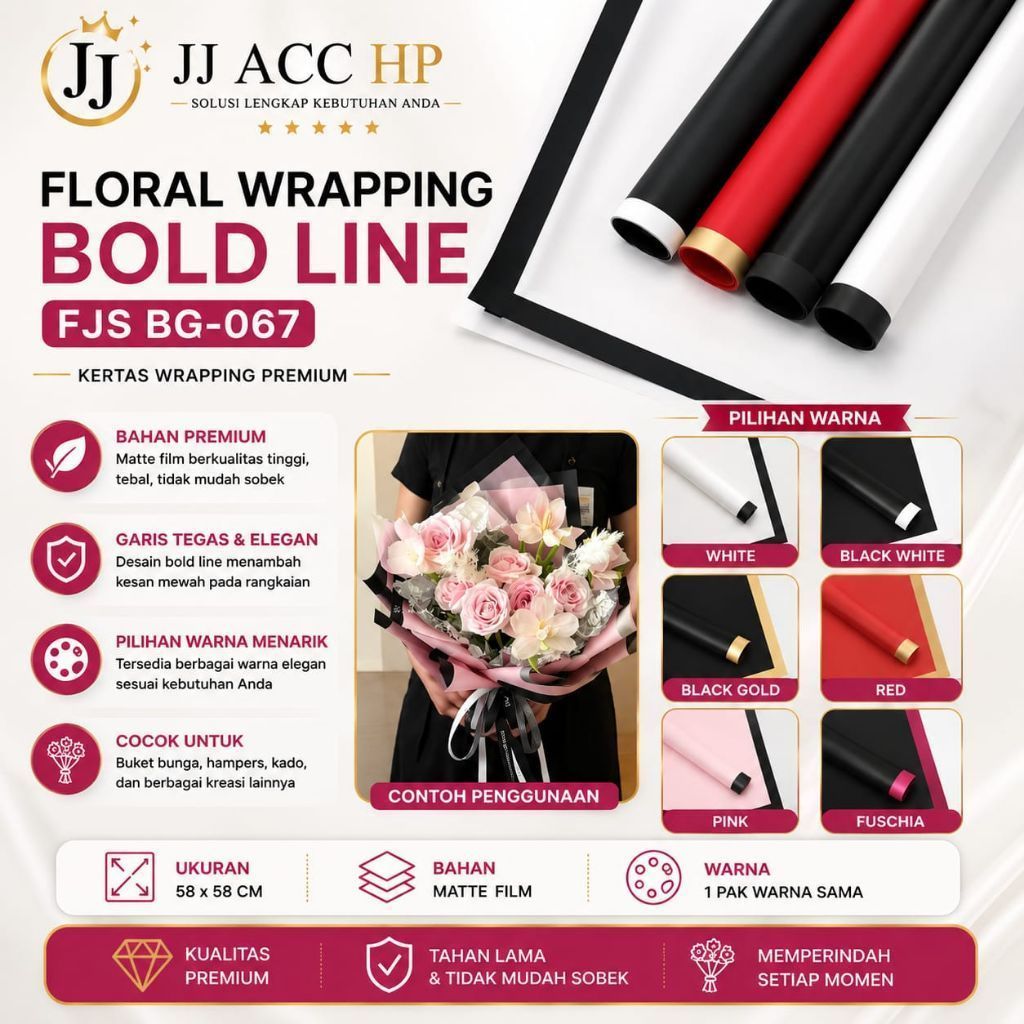 [ 1 PACK ISI 20 LEMBAR] FLORAL WRAPPING BOLD LINE FJS BG-067 / KERTAS BUKET POLOS
