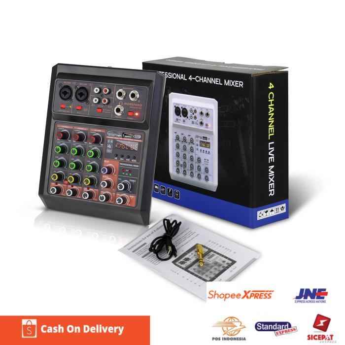 MOREFAND RE 405 Mini Mixer, 4 Saluran 2 Band Equalizer, Efek Pengulangan/Delay, Mendukung Koneksi Bl