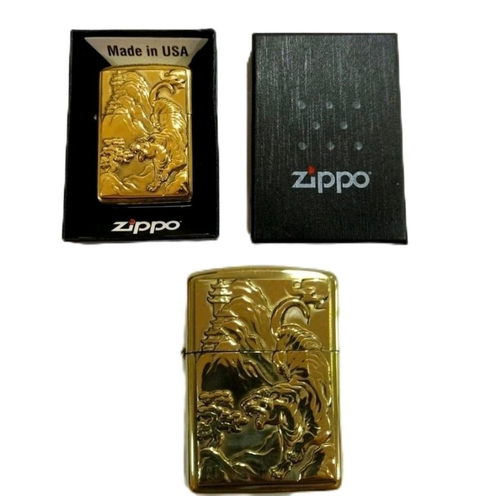 Vapa Zipp. . .Lighter Korek Api Zippo Luxury Gold Emblem 3D Tiger Pemantik Klasik Tahan Angin Unik