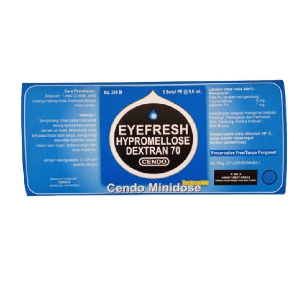 Cendo Eyefresh Mini Dose 0.6 ml Obat Tetes Mata Iritasi Ringan ( isi 5 Botol)